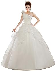 One Shoulder Organza/Satin Lace Floor Length Bandage Dress/Wedding Dress 