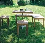 jocelyn teak wood garden furniture set - 1 square teak table & 90 degree bench and stool