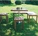 jocelyn teak wood garden furniture set - 1 square teak table & 90 degree bench and stool