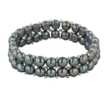 41x f5cEu4L. SL160  Black Freshwater Cultured Pearl 6.5 7mm Two Row Stretch Bracelet w/ Sterling Silver Beads
