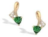 14K Yellow Gold Trillion Created Emerald and Diamond Ribbon Earrings