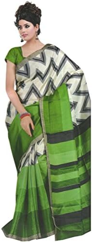 caalyx Women's Printed Ghicha Silk Saree With Blouse Piece One Size White