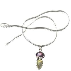 Sterling Silver Multi Gemstone Pendant with Chain 1.5 Inches