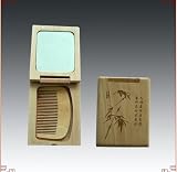 Wooden Compact Mirror with Wooden Comb (Pocket Size)