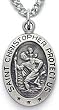 St. Christopher Sterling Silver 5/8" Oval Medal on 18" Steel Necklaces Chain