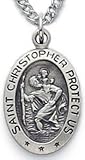 St. Christopher Sterling Silver 5/8 Oval Medal on 18 Steel Necklaces Chain