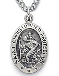 St. Christopher Sterling Silver 5/8" Oval Medal on 18" Steel Necklaces Chain