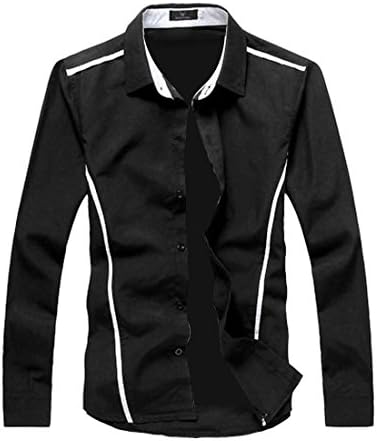Vshop-2000 Men's Point Collar Long Sleeve Piped Button Down Shirt