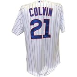 Tyler Colvin Jersey - Chicago Cubs 2011 Game Worn #21 Spring Training Home Pinstripe Cool Base? Jersey (48)