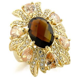 Cocktail Rings - Oval Cut Smoky Quartz & Champagne Ring :  smoky quartz cocktail ring cocktail rings smoky quartz