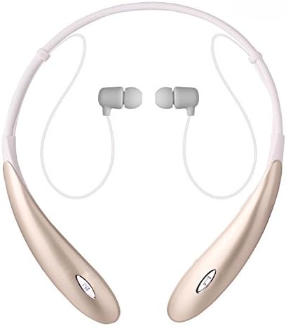 Bluetooth Headset, Duowo Wireless Bluetooth Headphones Earbuds with Flexible Neckband Design Hands Free Stereo Headset for Comfortable Lightweight Wearing (gold)