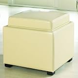 Bennett Cream Leather Storage Ottoman with Tray