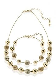 Gold Plated Sandblast Necklace & Bracelet Set
