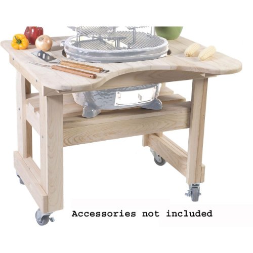 Primo 605 Cypress Wood Table for Primo Oval Junior Grill, 4 Wheels