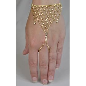 Crystal Slave Bracelet or Glove, Adjustable In Silver or Gold