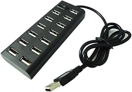 Skhxdd 13 Port USB 2.0 HUB Splitter High Speed 480Mbps with Power Adapter AC Plug Black