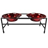 Platinum Pets Modern Double Diner Puppy Stand with Two 1-Cup Rimmed Bowls, Red
