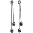 Sterling Silver Black Freshwater Pearl Post Dangle Earrings