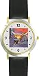 Mommy & Baby Bunny Rabbit Watching Sunset - from Hush Little Baby by Artist: Sylvia Long - WATCHBUDDY&reg; DELUXE TWO-TONE THEME WATCH - Arabic Numbers - Black Leather Strap-Size-Large ( Men's Size or Jumbo Women's Size )