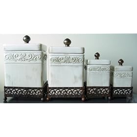 Atique Style White Glazed Ceramic Kitchen Canister Set of 4 by Home Essentials