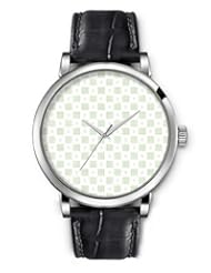 SPRAWL Aanalog Fashion Series Silver Ladies Watches of Genuine Black Leather Strap,Unique Wrist Watch for Women Girls Designed with green squares