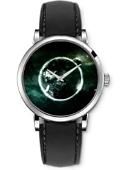 SPRAWL Aanalog Fashion Series Silver Ladies Watches of Genuine Black Leather Strap,Unique Wrist Watch for Women Girls Designed with Universe