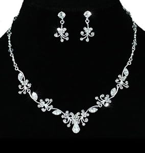 Blumen Kristall Strass Braut Collier Halskette Ohrringe Schmuckset