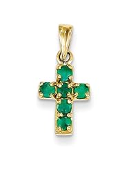 14k Yellow Gold Small Emerald Cross Pendant. Gold Wt- 0.74g.