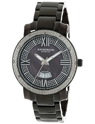 Akribos XXIV Womens AK507BK Diamond Accented Swiss Quartz Black Stainless Steel Bracelet Watch