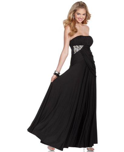 XOXO Prom Dress, Strapless Asymmetrical Gown Black S