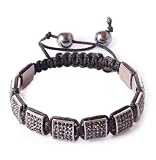 Black Crystals Black Macrame Beaded Square Shamballa Unisex Bracelet