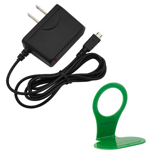 BIRUGEAR Black Micro-USB Travel Charger + Green Wall Charger Holder for LG Volt 2, Tribute 2, Logos, Escape 2, Lancet, Leon, G Stylo, G4, G Flex 2, Optimus F60, Tribute / Transpyre, G3