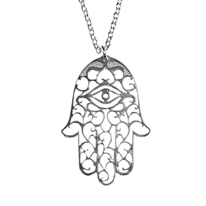 Small Hamsa Silver Dipped Pendant Necklace on Rolo Chain