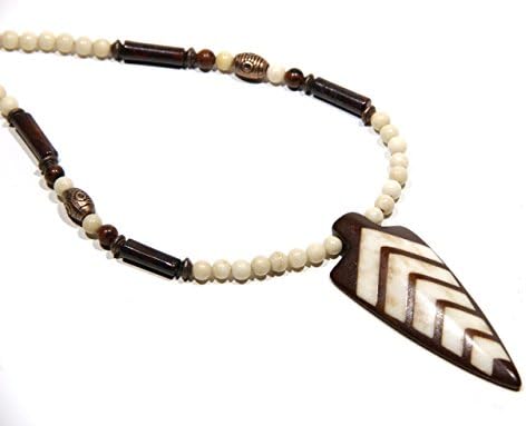 AB's - Men's Pendant Necklace - Men's Jewelry - Gemstone Necklace - Brown Necklace - Beaded Necklace - Tribal Inspirations - Striped Leaf - Bone Pendant