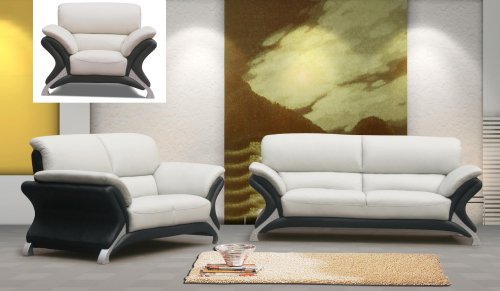 3ps NEW CONTEMPORARY ITALIAN LEATHER SOFA SET-7030BLACK&WHITE