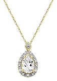 10k Yellow Gold, April Birthstone, White Topaz and Diamond Pear Shaped Pendant