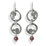 Stacked Mod Circles Sterling Silver Earrings with Rhodochrosite Bead Accent