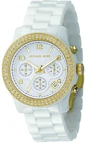 Michael Kors #MK5237 Women's White Ceramic Crystal Bezel Chronograph Watch