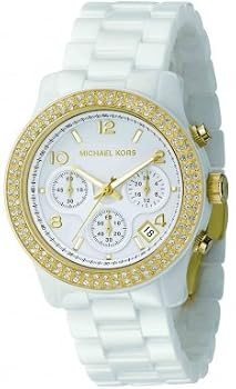 Michael Kors #MK5237 Women's White Ceramic Crystal Bezel Chronograph Watch