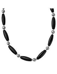 SS 18in 30x10mm Black Agate/8mm Freshwater Cult. Silver 18in Pearl Necklace