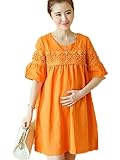【TPGROWIN】 マタニティ ウェア ワンピース ドレス 綿麻 レース フリル エレガント 出産 産前 産後 Aライン 森ガール 外出着 妊婦服 全3色 (L, オレンジ)