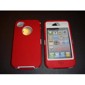 Iphone 4 4s Defender Style 3 Layer Case Red and White By Dollar Deals