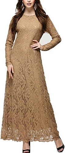 Heart1st Women Evening Party Cocktail Maxi Dress Kaftan Abaya Islamic Muslim U87 (M, KHAKI)