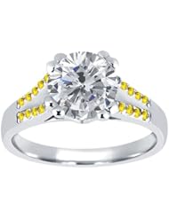 1.20 Ct Round H/I Diamond Yellow Sapphire 18K White Gold Ring