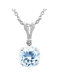 1.21 Ct Round Sky Blue Topaz White Diamond 14K White Gold Pendant