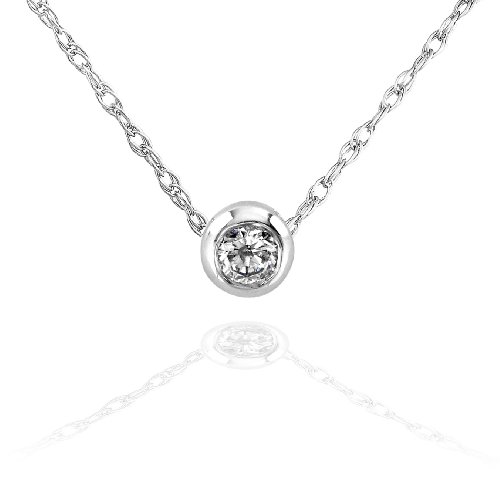 Mini Bezel Set Round Diamond Necklace in 14kt White Gold