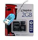 PC Multimedia Mobility Combo Kit of Kingston 2GB microSD, SD Adapter, miniSD adapter and Blue microSD TF Card Reader / Writer
