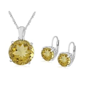 Sterling Silver Honey-Quartz Earrings and Pendant Set, 18 by