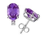7X5mm Oval Amethyst and Diamond Stud Earrings in 14K White Gold