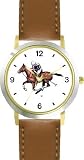 Polo Pony and Rider Chasing Down the Ball Horse - WATCHBUDDY® DELUXE TWO-TONE THEME WATCH - Arabic Numbers - Brown Leather Strap-Women's Size-Small